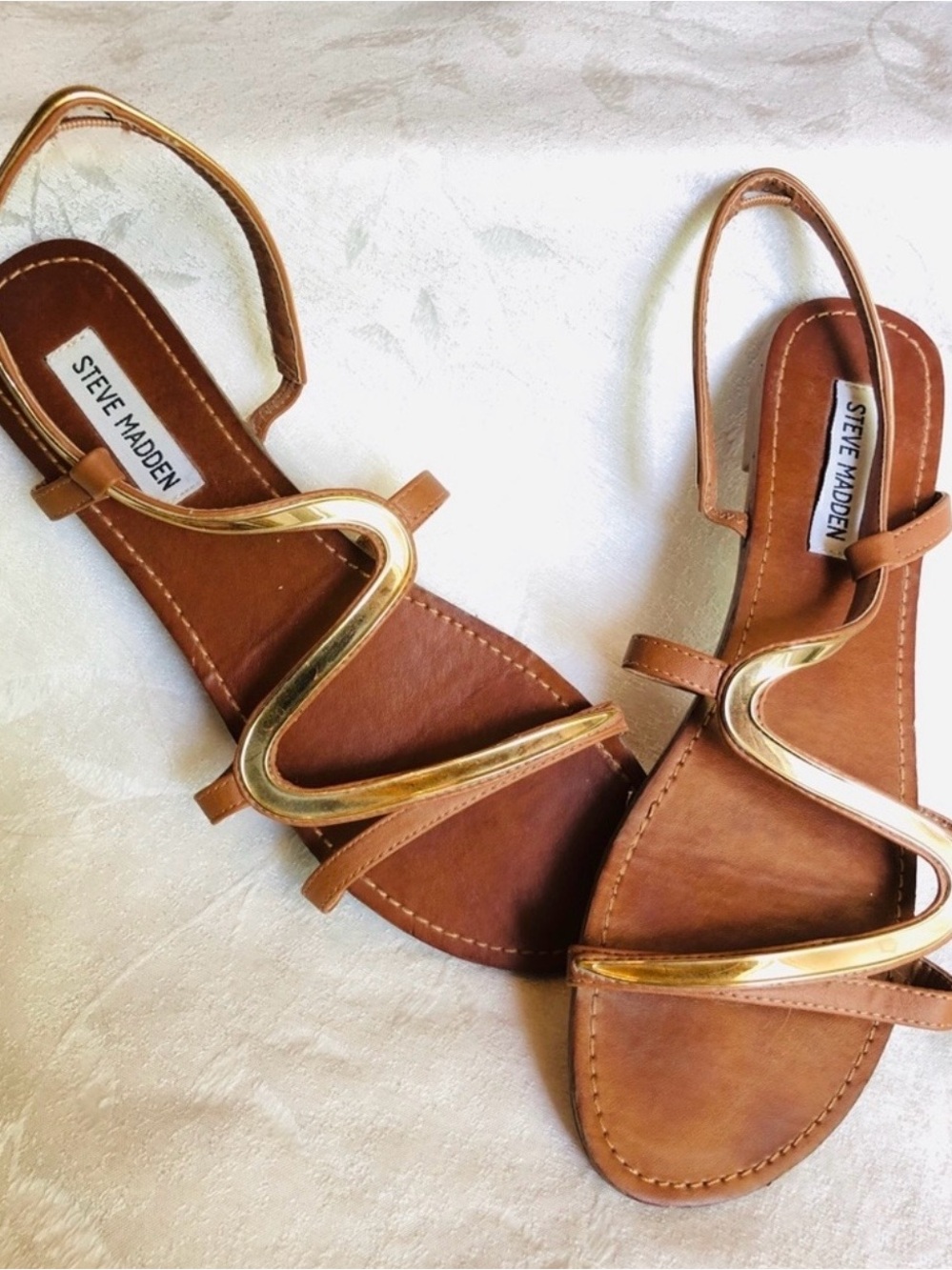 Steve Madden Brown Leather Sandals with Gold Wave Straps